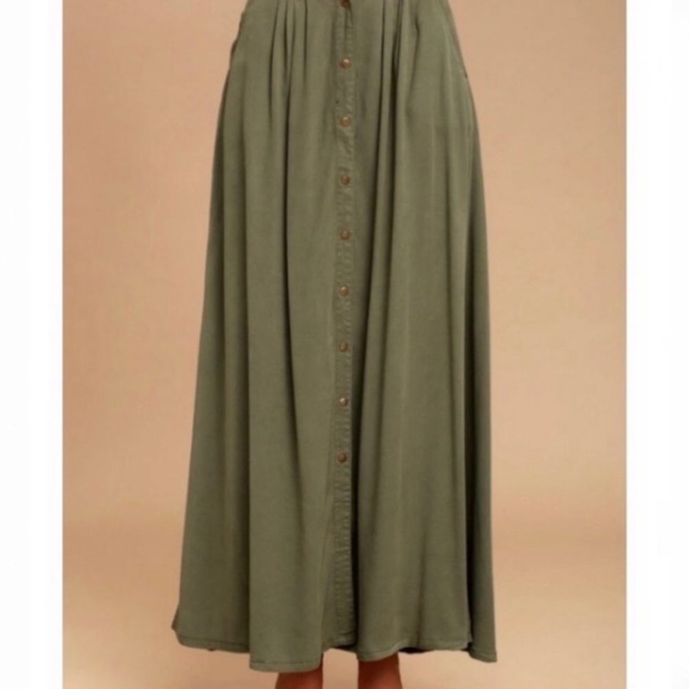PISTOLA Olive Green Maxi Skirt with Front Buttons - Picture 3 of 8